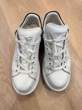 Alexander McQueen White Leather Sneakers with Black Heel Detail